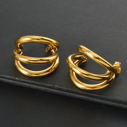 10PCS Set Batch 316L Stainless Steel Hoop Earrings Metalic Geometric Stud Earrings Circular Accessories Jewelry Gifts Wholesale