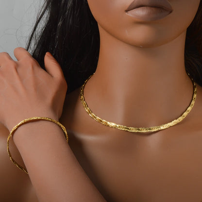 Dubai 750 Italy Necklace Bracelet 18k Gold-plated 5mm Cool Snake Chain Men Women Hip-hop Jewelry 2-piece Set Accessory Gifts