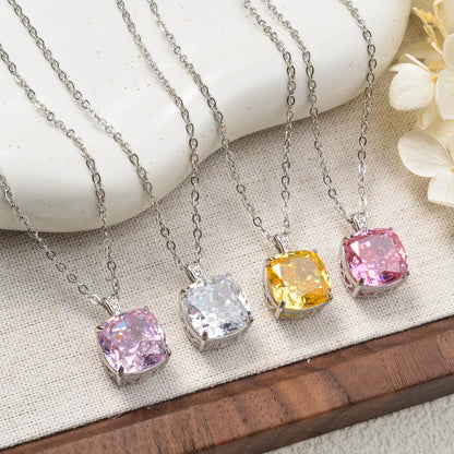 ZEADear Elegant Pendant Gift for Girl Square Shiny Zircon Necklace Copper Metal Chain High Quality Jewelry Neck Charms Women