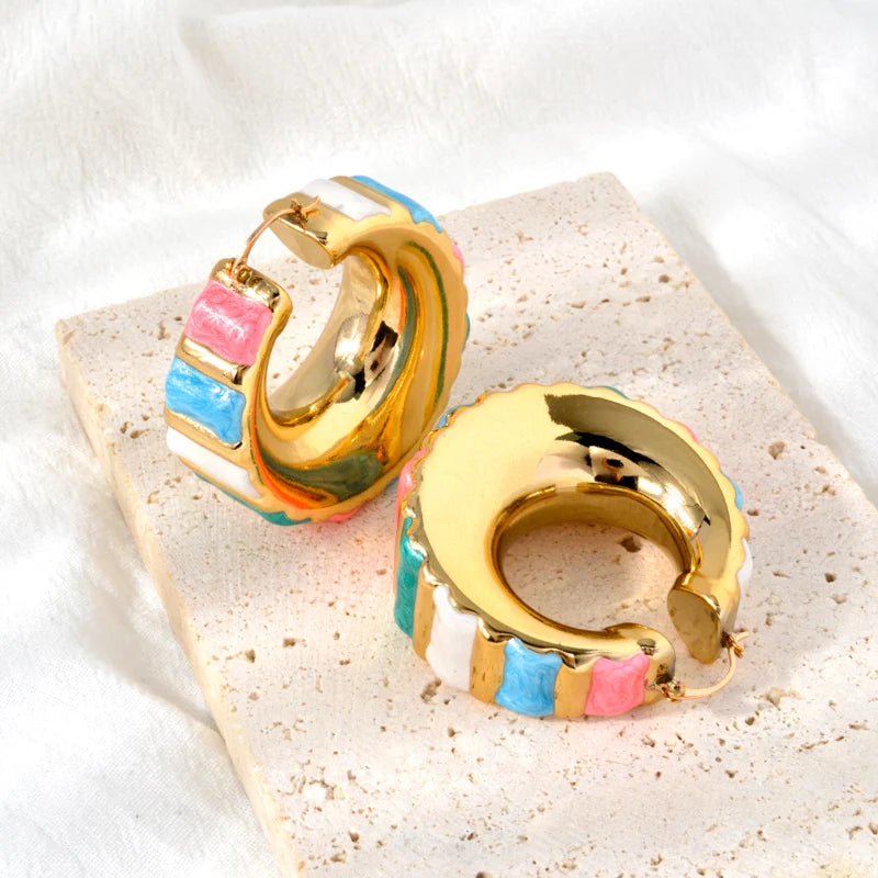 ZEA Dear Rainbow Jewelry enamel hoop earrings Copper 18K Gold plated Dubai African Women's Party wedding