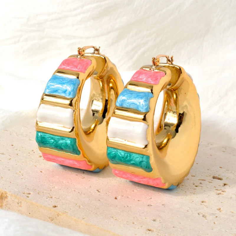 ZEA Dear Rainbow Jewelry enamel hoop earrings Copper 18K Gold plated Dubai African Women's Party wedding