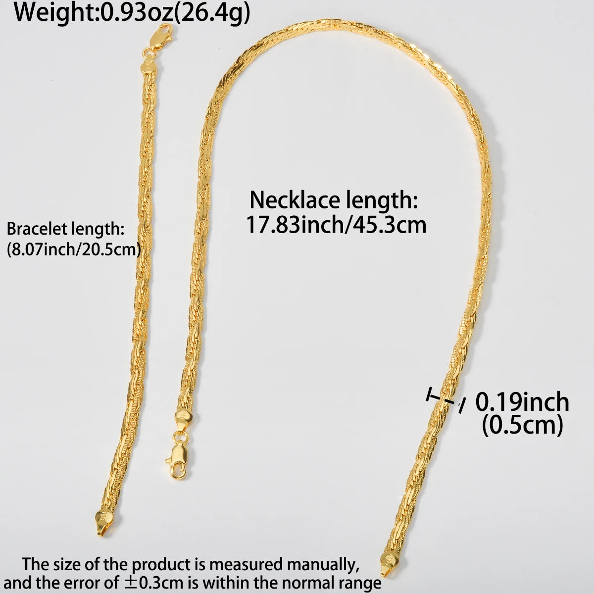 Dubai 750 Italy Necklace Bracelet 18k Gold-plated 5mm Cool Snake Chain Men Women Hip-hop Jewelry 2-piece Set Accessory Gifts