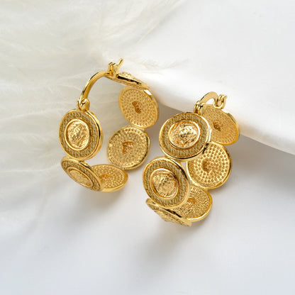 Nigeria Africa 18K Gold Color Hoop Earrings Golden Silvery Black Enamel Earring Italian Dubai Wedding Women Men Jewelry Gift