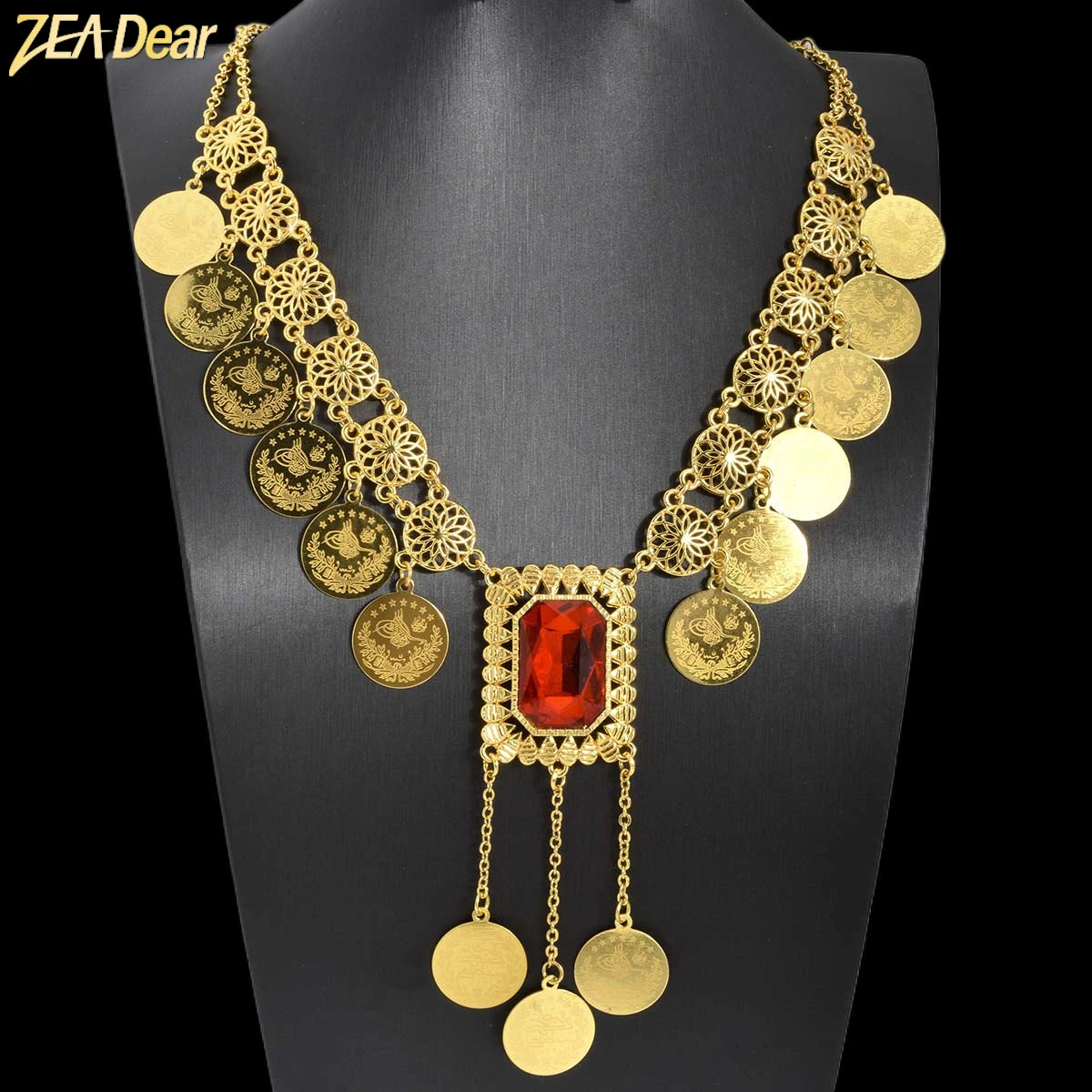 Zeadear Indian Necklace For Women Long Necklace Tassel Round Turkish Coin Pendant Neck Chain Ethiopia Bride Party Jewellery Gift