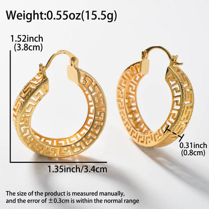 Vintage Hoop Earring Women Fashion Copper Circle Earrings Hollow Gold Plated Party Wedding Jewelry Accessories For Friends Gifts