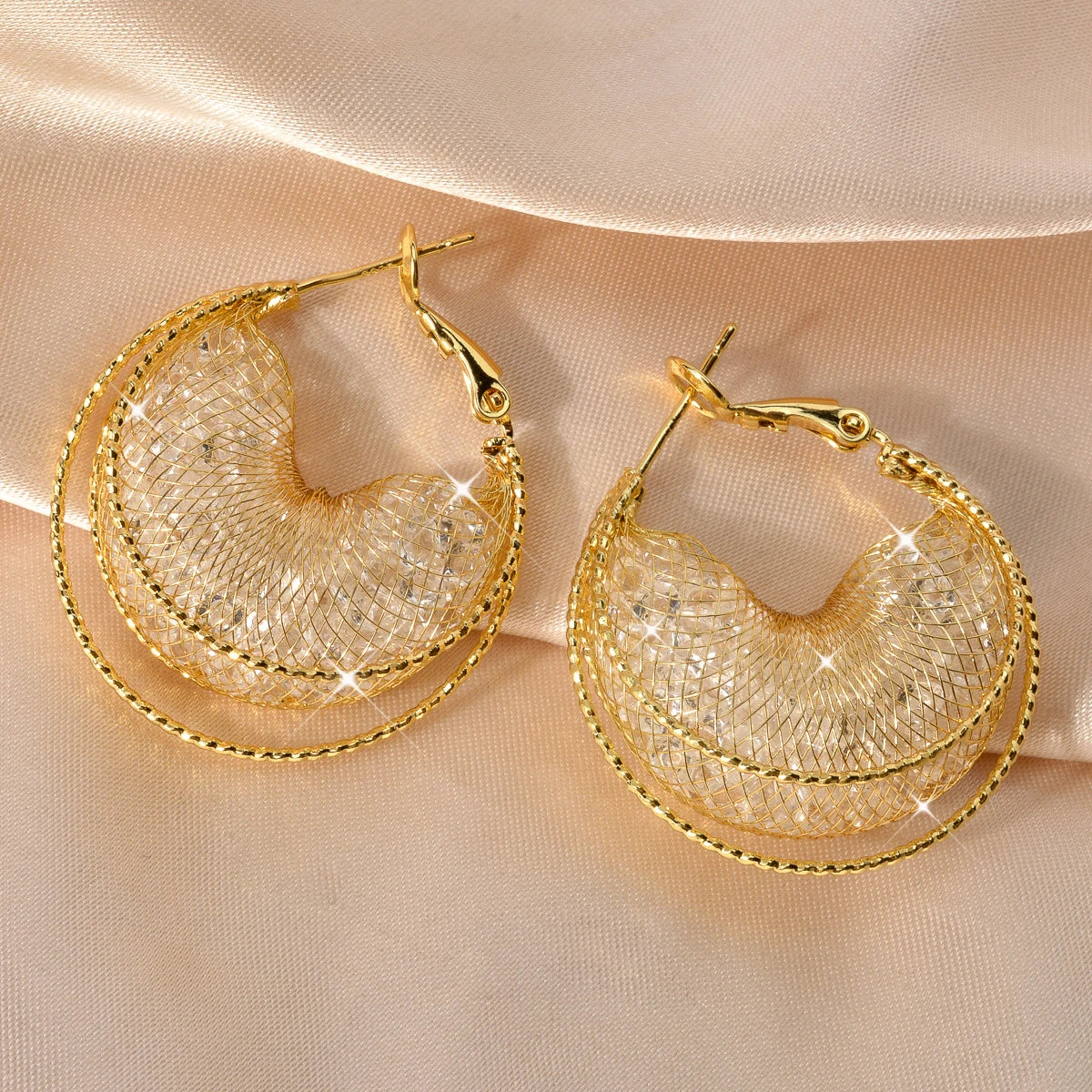 Zeadear Jewelry 1 Pairs Shiny Zircon Earrings For Women 18K Gold Plated Hanging Earring European and American Big Ear  Jewelry