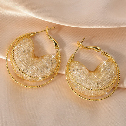 Zeadear Jewelry 1 Pairs Shiny Zircon Earrings For Women 18K Gold Plated Hanging Earring European and American Big Ear  Jewelry