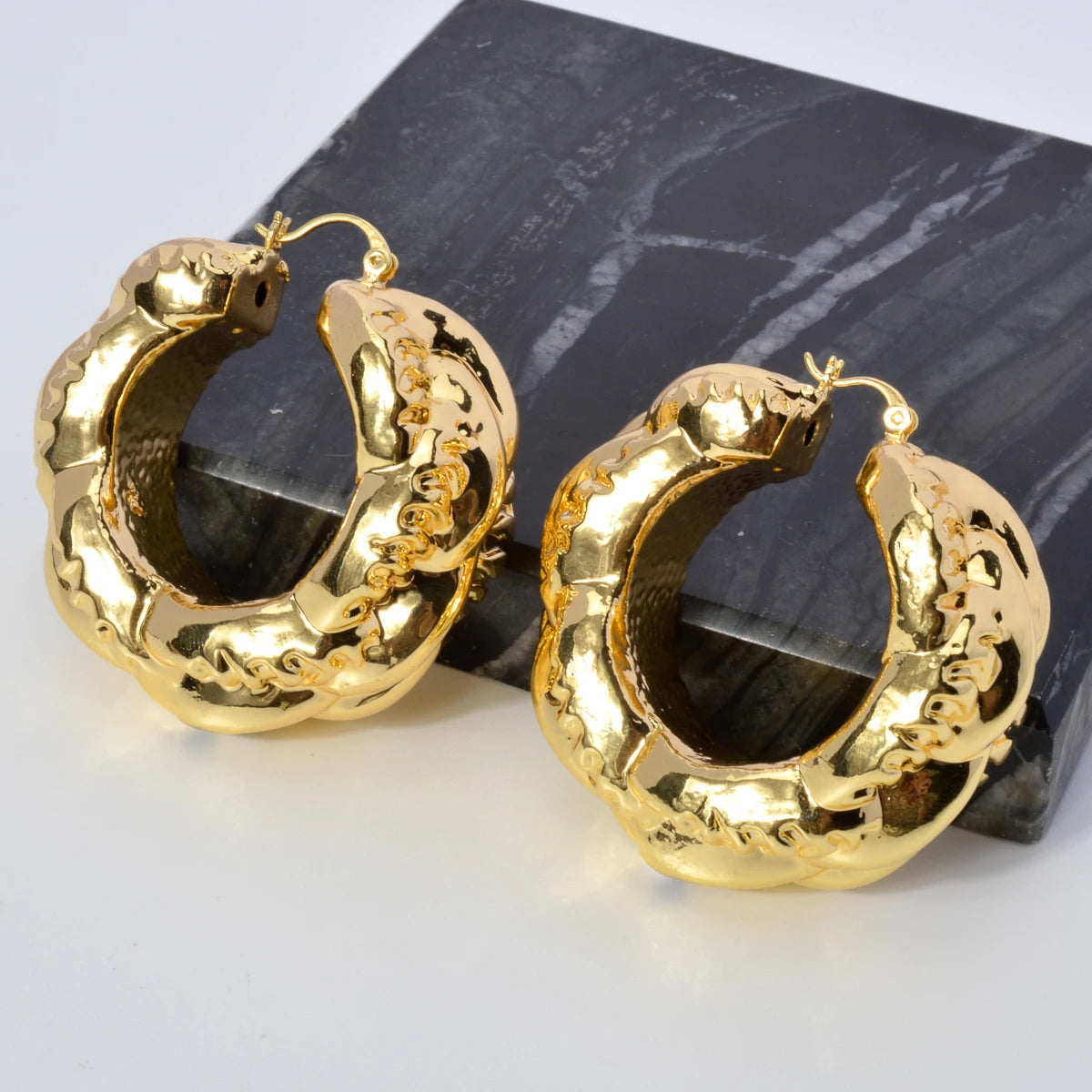 Nigeria Africa Gold Color Hoop Earrings Italian Copper Drop Dangle Earring for Women Large Fashion Party Girls Jewelry Accessory
