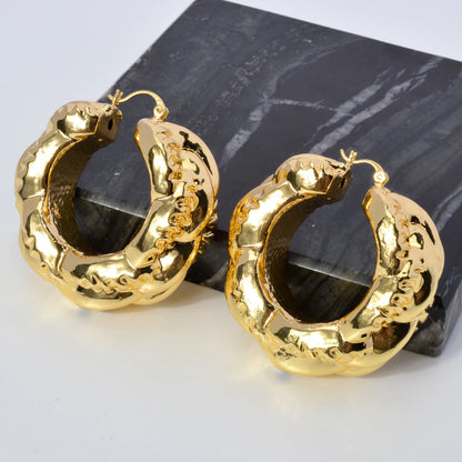 Nigeria Africa Gold Color Hoop Earrings Italian Copper Drop Dangle Earring for Women Large Fashion Party Girls Jewelry Accessory