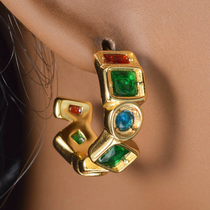 Colorful Zircon Earrings With Stainless Steel Ear Studs - Shining Jewelry Accessories Fashion Artistic Earrings Women Gifts