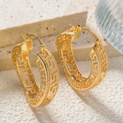 Vintage Hoop Earring Women Fashion Copper Circle Earrings Hollow Gold Plated Party Wedding Jewelry Accessories For Friends Gifts