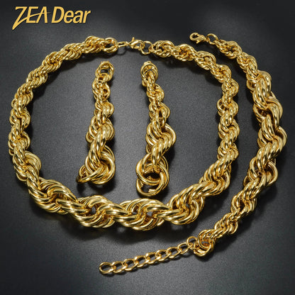 ZEADear Hip Hop Jewelry Set Exaggerated Necklace Thick Bracelet on Hand Punk Earrings Copper Metal Drop Earring