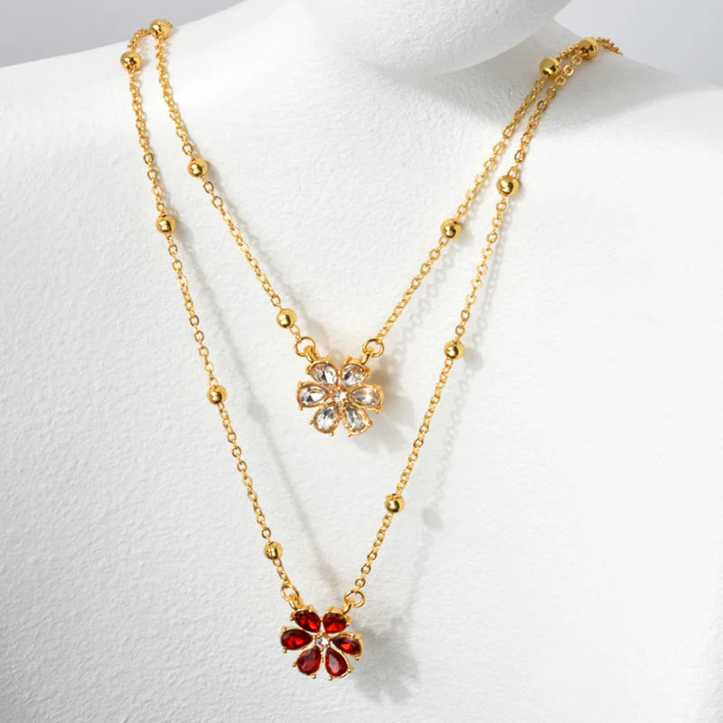 ZEADear Jewelry Flower Zircon Necklace Double Layer Clavicle Beads Chain Multi-Layer Pendant Necklace Lady Charm Jewellery Gift