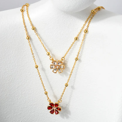 ZEADear Jewelry Flower Zircon Necklace Double Layer Clavicle Beads Chain Multi-Layer Pendant Necklace Lady Charm Jewellery Gift
