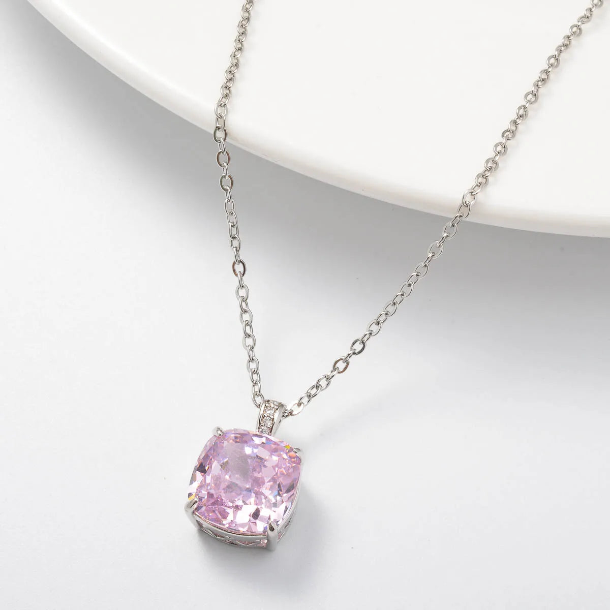 ZEADear Elegant Pendant Gift for Girl Square Shiny Zircon Necklace Copper Metal Chain High Quality Jewelry Neck Charms Women