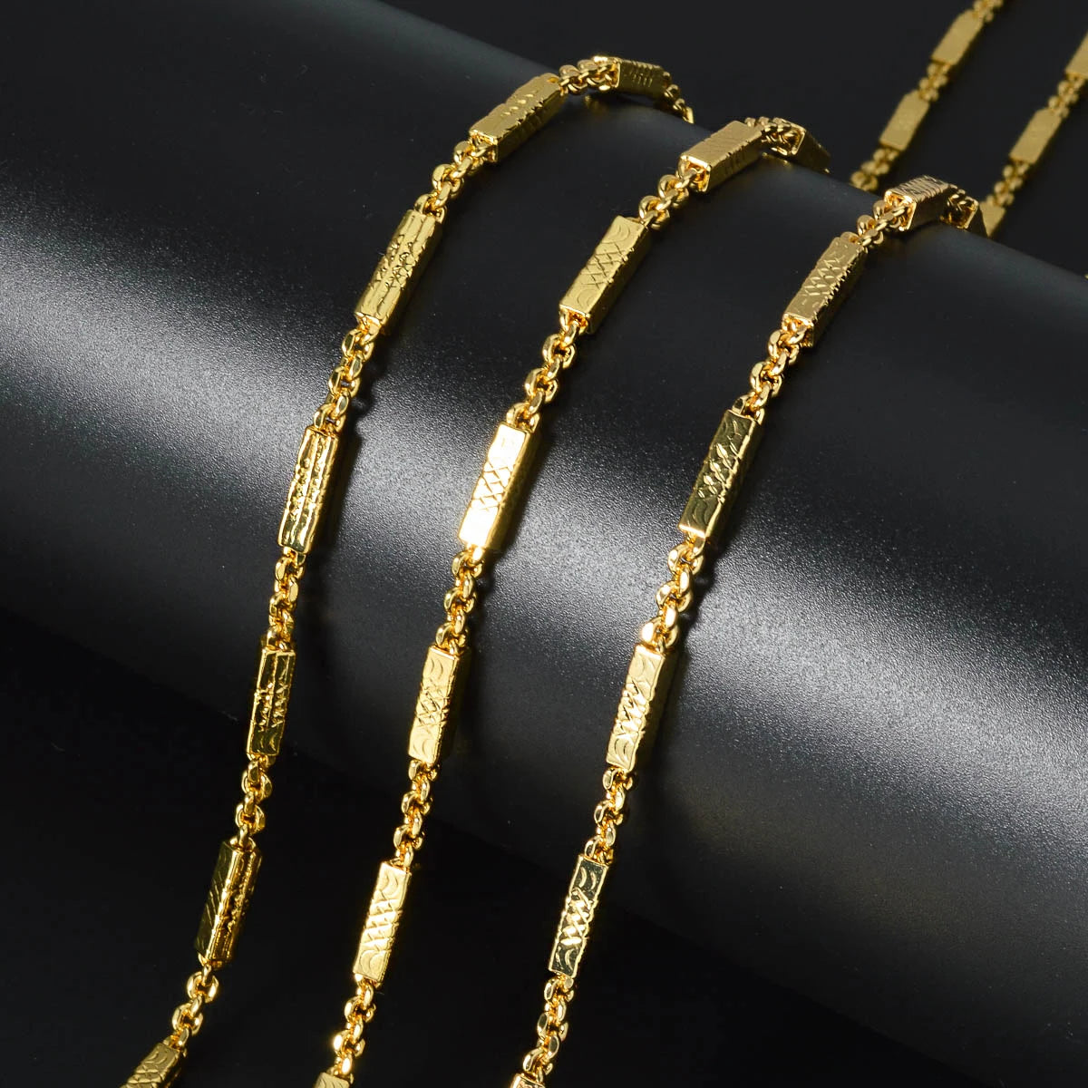 Women's Daily Wear 18K Gold Plated Textured Bead Link Chain Necklace New Fashion Jewelry Accessory for Birthday Holiday Gifts
