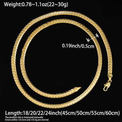 Textured Flat Herringbone Link Necklace Gold Copper Snake Chain Unisex Fashion Jewelry Daily Outfit Wedding Anniversary Gift