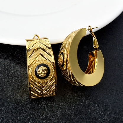 ZEADear Jewelry 18K Gold Color Hollow Out Earring Black Enamel Dripping Oil Ear Buckles Nigeria Africa Wedding Gifts