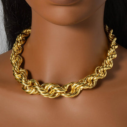 ZEADear Hip Hop Jewelry Set Exaggerated Necklace Thick Bracelet on Hand Punk Earrings Copper Metal Drop Earring