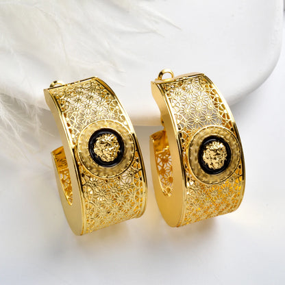 ZEADear Jewelry 18K Gold Color Hollow Out Earring Black Enamel Dripping Oil Ear Buckles Nigeria Africa Wedding Gifts