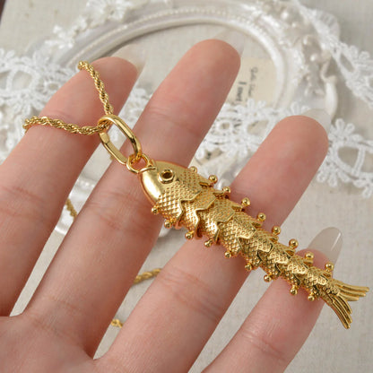 Cute Golden Lucky Fish Pendant Necklace 18k Gold-plated Fashionable Holiday Gift Jewelry Accessory Men Women Pendant Necklace