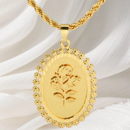 Dubai 18k Gold-plated Pendant Necklace Copper-gold Rose Necklace Geometric Accessory Chain Jewelry Men's Women's Daily Wear