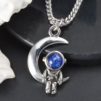 DIY Pendant Necklace Accessories Astronauts Spacewalk Stainless Steel Pendant Moon Stars Jewelry Charm Neck Chain Gifts