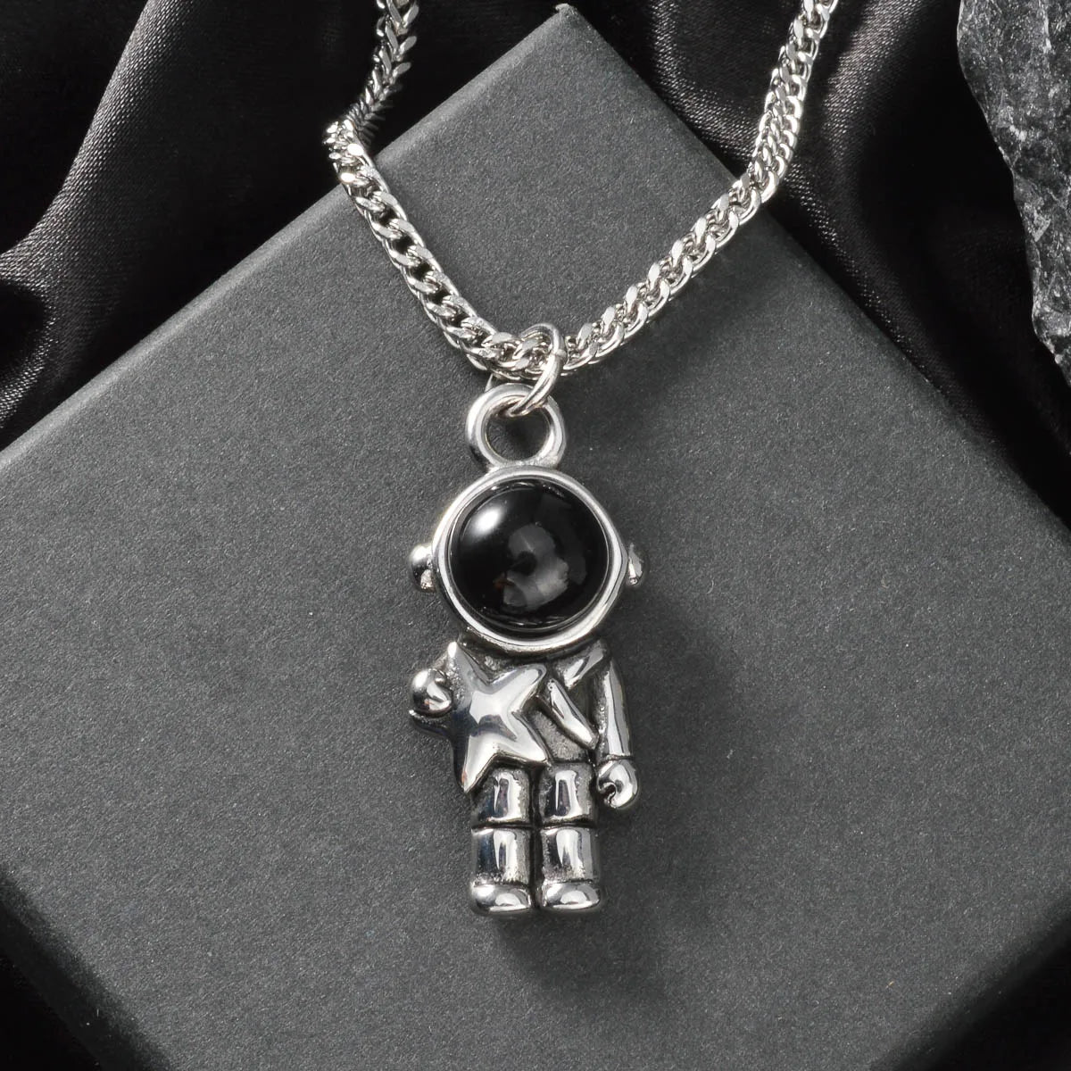 DIY Pendant Necklace Accessories Astronauts Spacewalk Stainless Steel Pendant Moon Stars Jewelry Charm Neck Chain Gifts