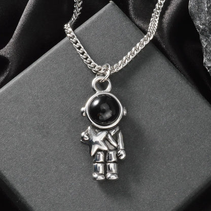 DIY Pendant Necklace Accessories Astronauts Spacewalk Stainless Steel Pendant Moon Stars Jewelry Charm Neck Chain Gifts