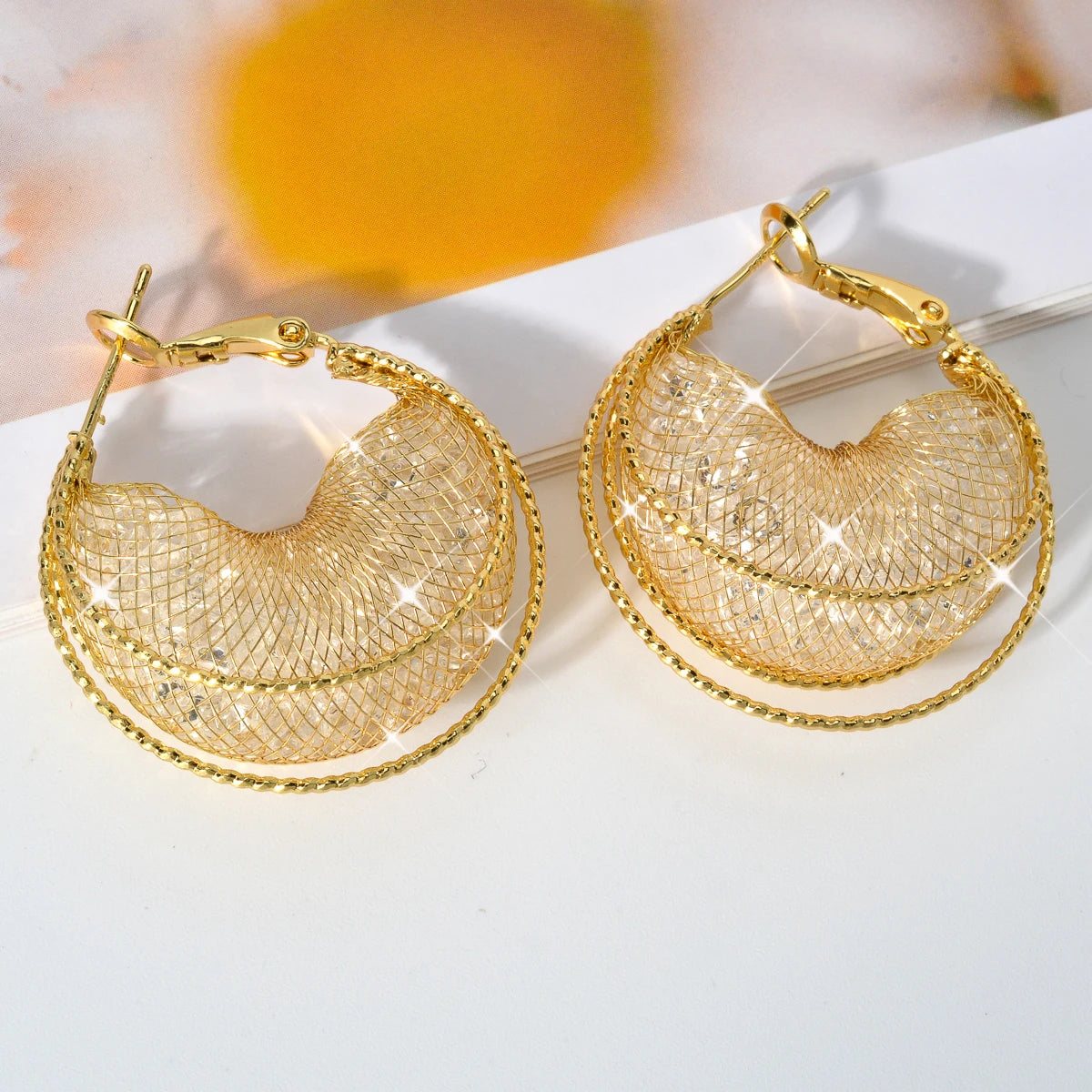 Zeadear Jewelry 1 Pairs Shiny Zircon Earrings For Women 18K Gold Plated Hanging Earring European and American Big Ear  Jewelry
