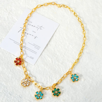 ZEADear Jewelry Colorful Flower Charm Zircon Necklace Clavicle Link Chain Crystal Pendant Necklace Lady Party Wedding Lover Gift