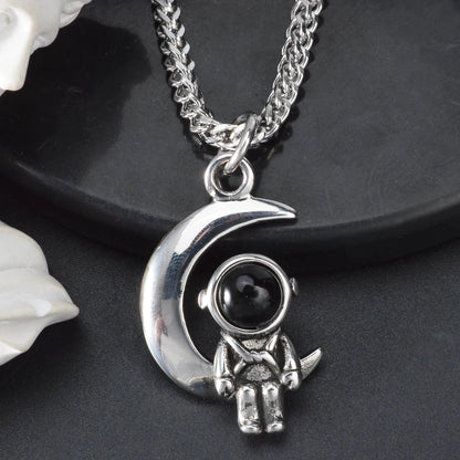 DIY Pendant Necklace Accessories Astronauts Spacewalk Stainless Steel Pendant Moon Stars Jewelry Charm Neck Chain Gifts
