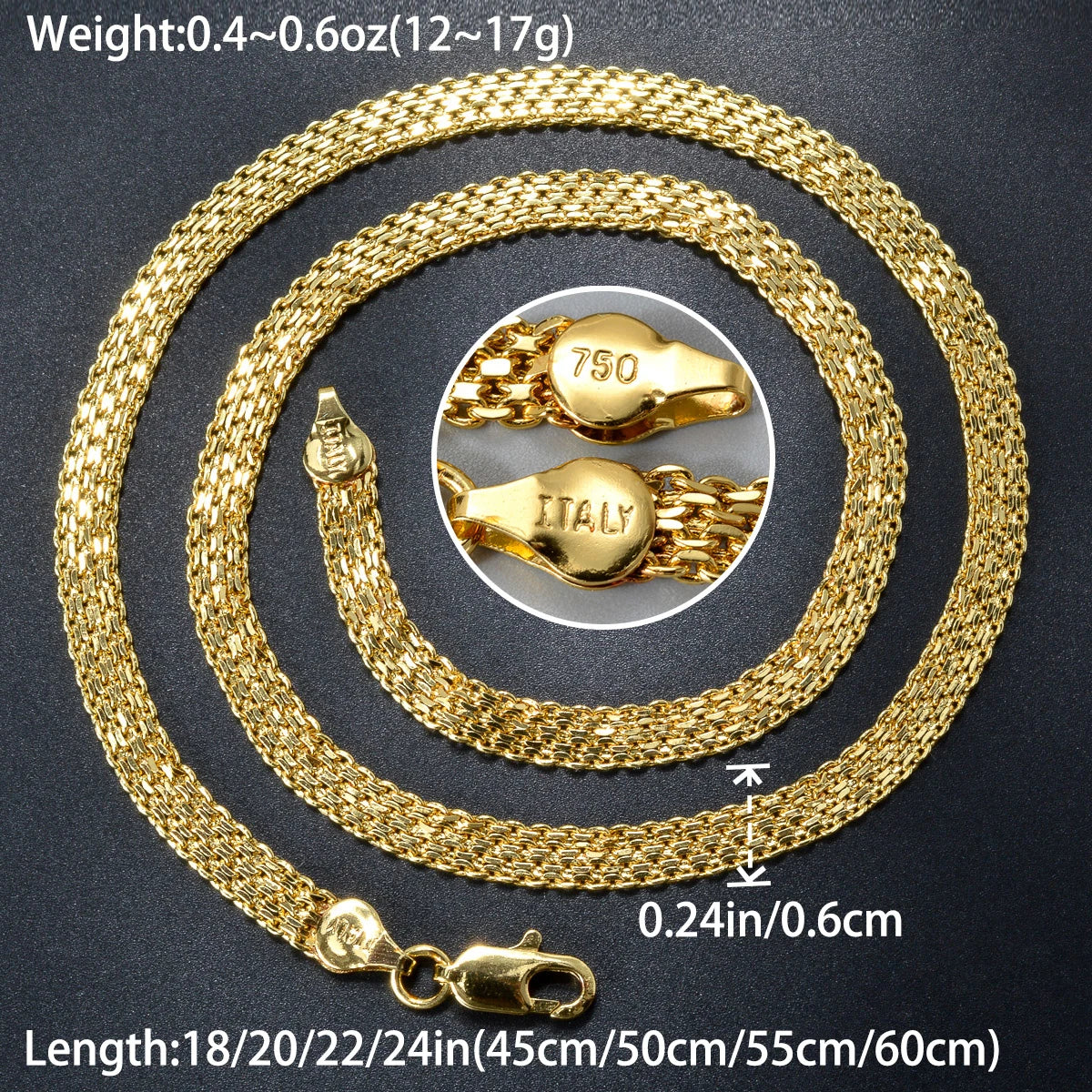 ZEA Dear Simple Hip Hop Necklace 6mm Italian 750 Luxury 18k Gold Plated Metal Large Chain Jewelry for Men Women Birthday Gift