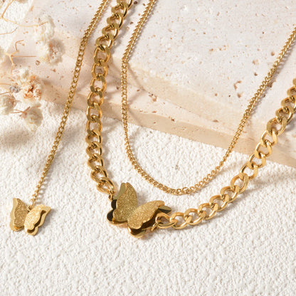 New Style Butterfly Planet Double Chain Layer Necklace Adjustable For Women Fashion Collar Neck Chain Jewelry Accessories Gifts