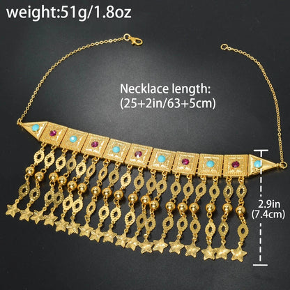Dubai Jewelry Sets Tassels Necklaces Classic Chain Star Charms Cuban Romantic Links Birthday Gift for Women Gold Color  Pendant