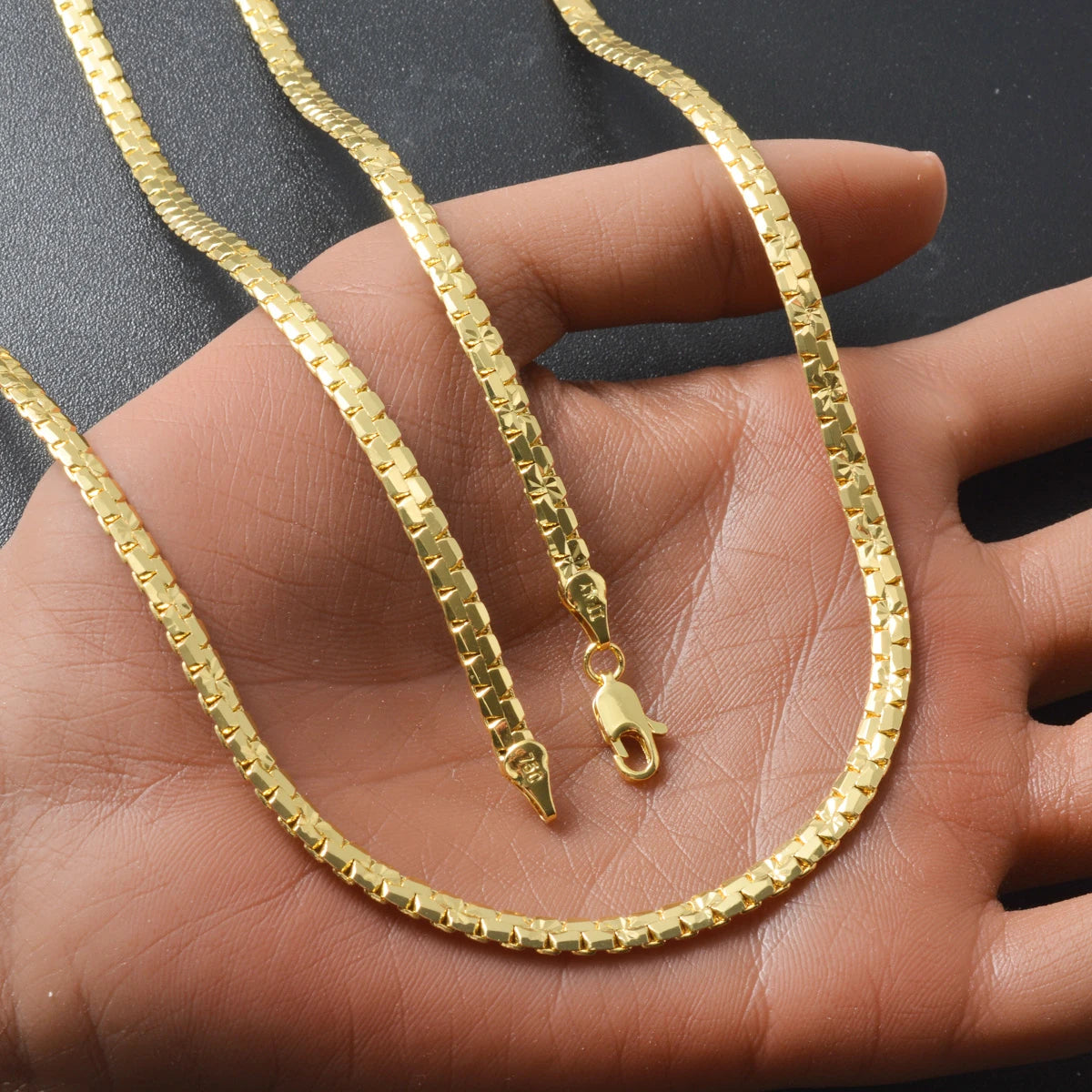 Faceted Cube Box Neck Chain 18K Gold Plated Copper Polished Link Multi Length Jewelry For Birthday Anniversary Holiday Present