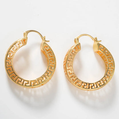 Vintage Hoop Earring Women Fashion Copper Circle Earrings Hollow Gold Plated Party Wedding Jewelry Accessories For Friends Gifts