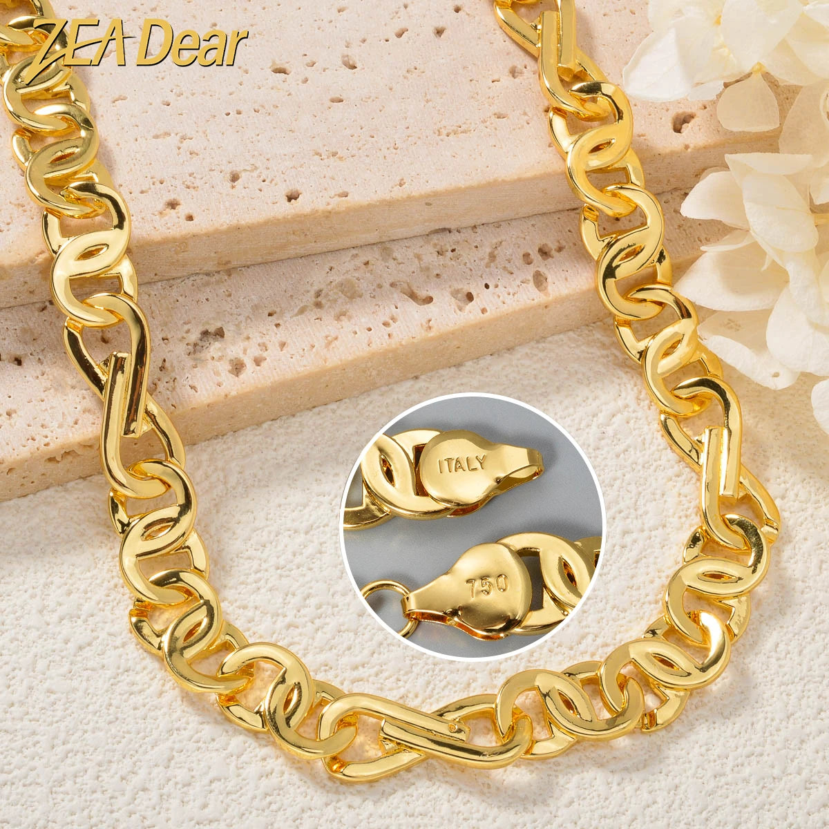 ZEADear Hiphop luxury Italy 750 18k gold plated Copper Link Chain Necklace For Man Jewelry Women Neck Accessories Party Gift
