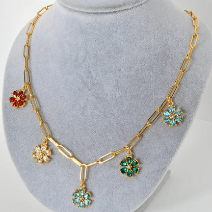 ZEADear Jewelry Colorful Flower Charm Zircon Necklace Clavicle Link Chain Crystal Pendant Necklace Lady Party Wedding Lover Gift