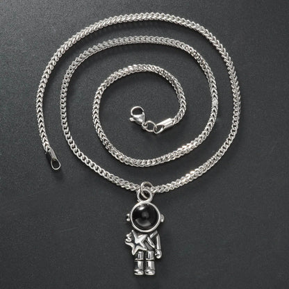DIY Pendant Necklace Accessories Astronauts Spacewalk Stainless Steel Pendant Moon Stars Jewelry Charm Neck Chain Gifts