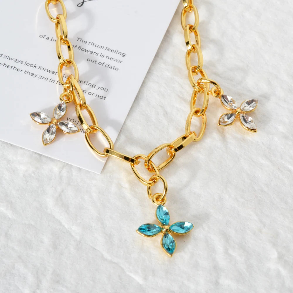 ZEADear Jewelry Butterfly Charm Zircon Necklace Four Leaf Clover Clavicle Link Chain Pendant Necklace Lady Party Wedding Gift