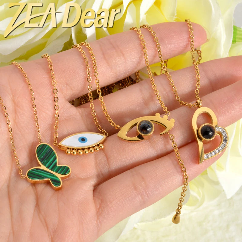 ZEADear Jewelry Charms Necklace Cute Butterfly Heart Pendants Aesthetic Clavicle Chain Necklace Lady Jewellery Accessories Gift