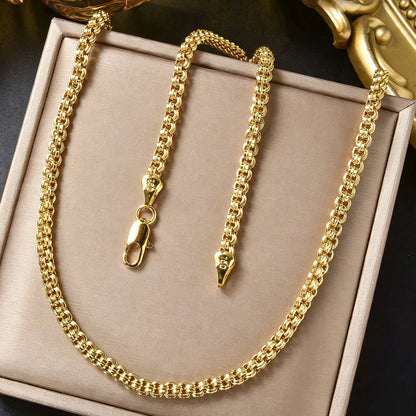 18K Gold Plated Rope Box Chain Necklace Multi Styles Copper Link Unisex Polished Fashion Jewelry Ornament Present Accessory