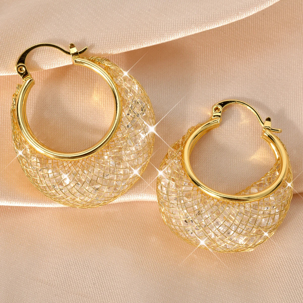 Zeadear Jewelry 1 Pairs Shiny Zircon Earrings For Women 18K Gold Plated Hanging Earring European and American Big Ear  Jewelry