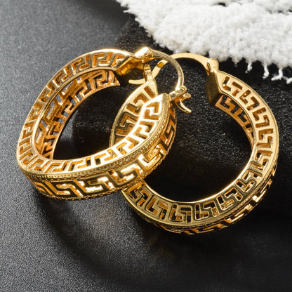 Vintage Hoop Earring Women Fashion Copper Circle Earrings Hollow Gold Plated Party Wedding Jewelry Accessories For Friends Gifts