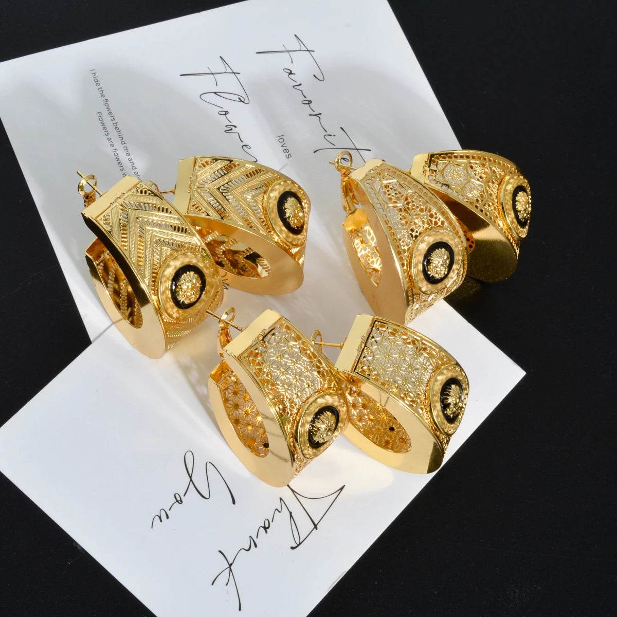 ZEADear Jewelry 18K Gold Color Hollow Out Earring Black Enamel Dripping Oil Ear Buckles Nigeria Africa Wedding Gifts