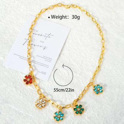 ZEADear Jewelry Colorful Flower Charm Zircon Necklace Clavicle Link Chain Crystal Pendant Necklace Lady Party Wedding Lover Gift