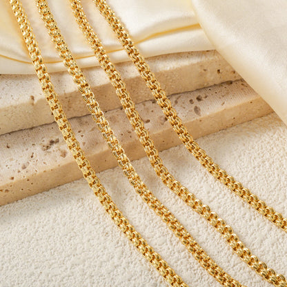 18K Gold Plated Rope Box Chain Necklace Multi Styles Copper Link Unisex Polished Fashion Jewelry Ornament Present Accessory