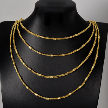 Textured Beaded Tube Link Necklace Shiny Gold Tone Copper Chain Unisex Fashion Jewelry Daily Outfit Wedding Anniversary Gift