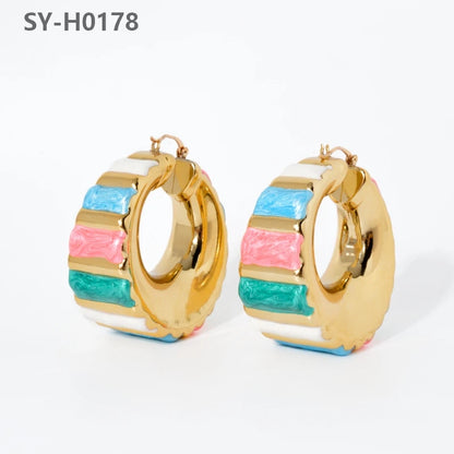 ZEA Dear Rainbow Jewelry enamel hoop earrings Copper 18K Gold plated Dubai African Women's Party wedding